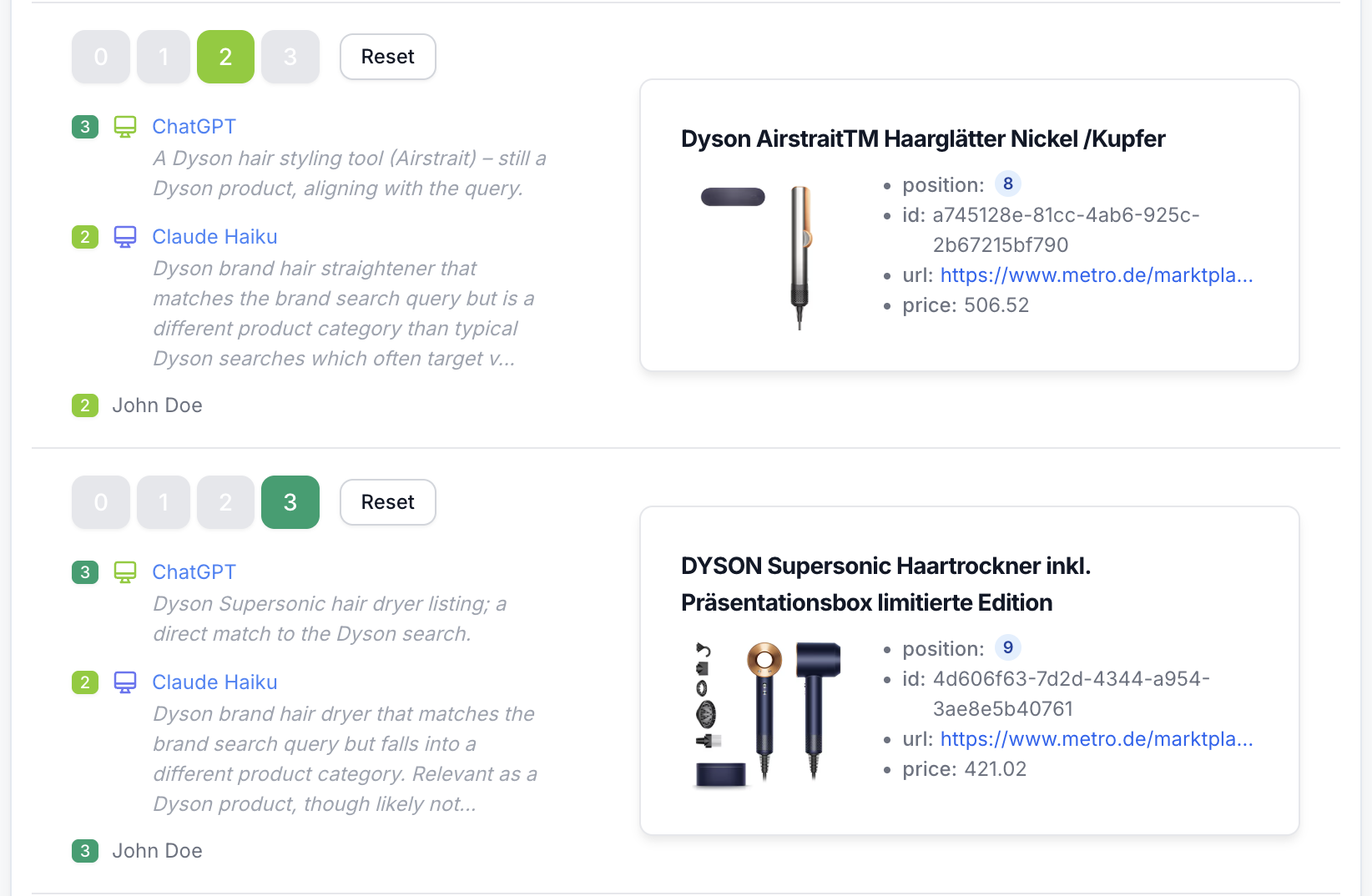 AI Judges reasoned scoring example for one query-document pair